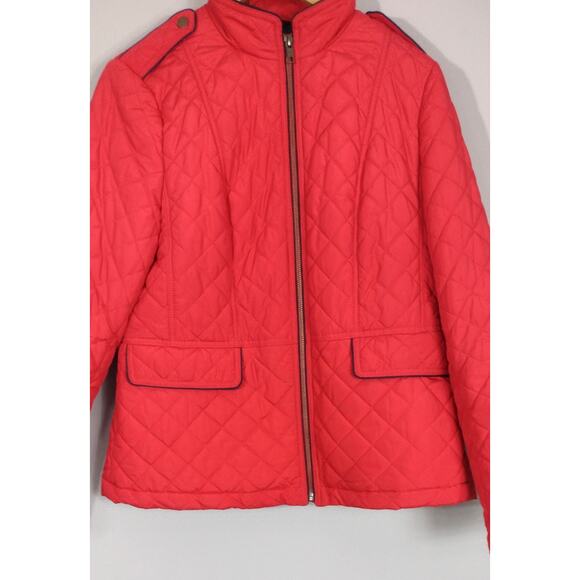 Talbots Diamond Quilted Military Jacket Red Size Medium Zipper Front - Picture 6 of 15